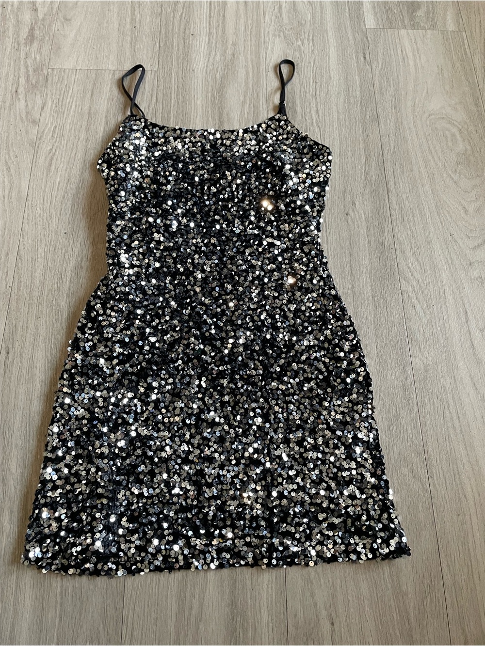 bp Black Sequin Mini Dress with Silver Accents